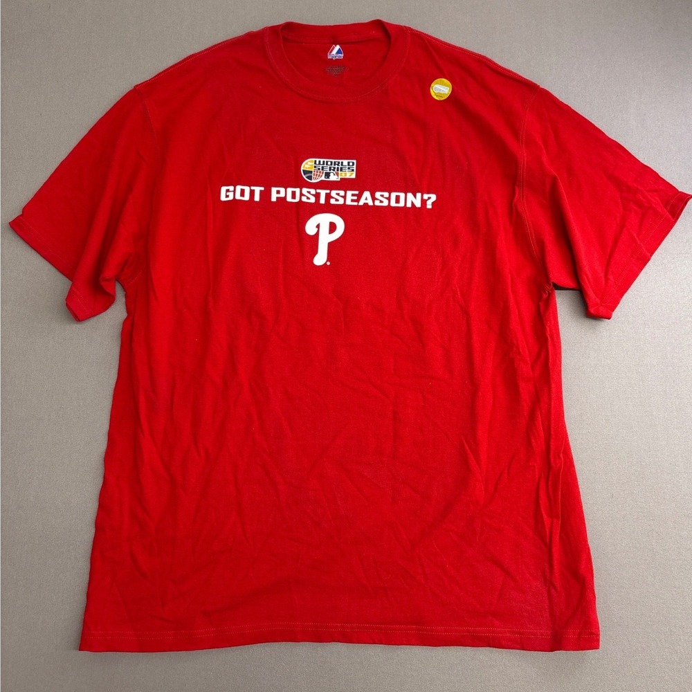 Majestic Philadelphia Phillies Mens 2XL Red 2007 World Series Mets Rivalry Shirt